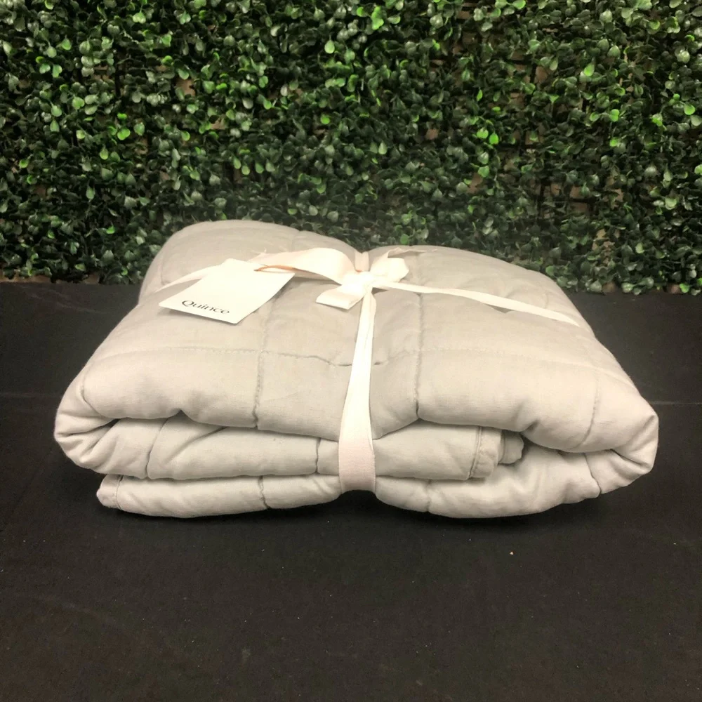 Quince European Linen Box Quilted Sham Mist Size King - Picture 3 of 11